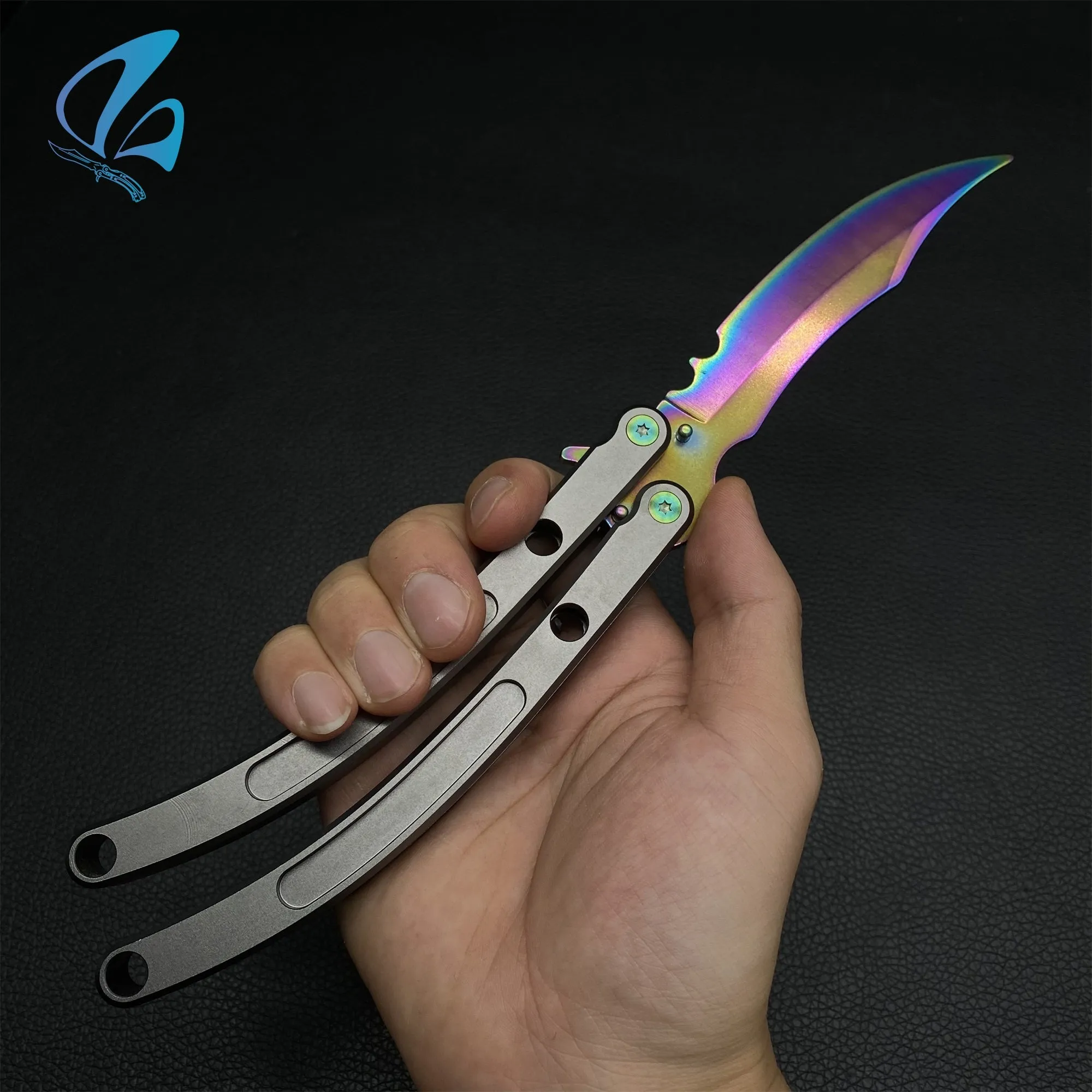 Black Market Butterfly Knife Trainer CNC Aluminium Handle Steel Blade Balisong Trainer