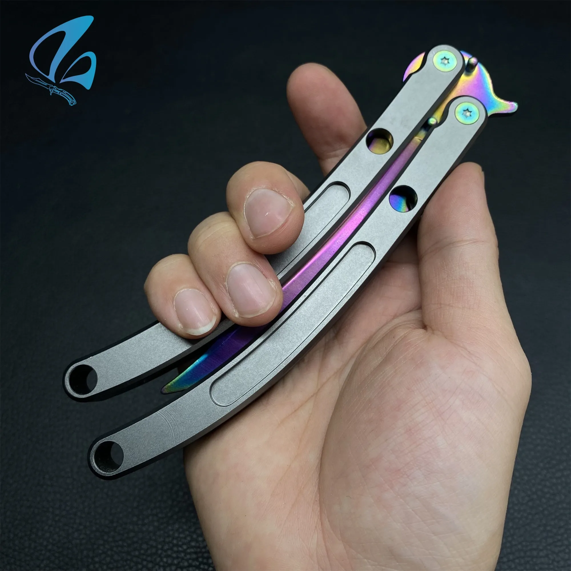 Black Market Butterfly Knife Trainer CNC Aluminium Handle Steel Blade Balisong Trainer