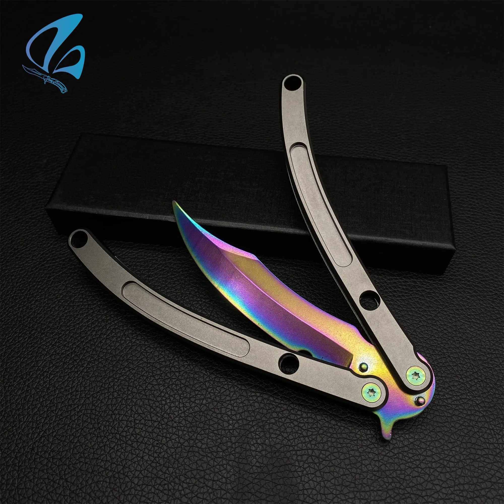 Black Market Butterfly Knife Trainer CNC Aluminium Handle Steel Blade Balisong Trainer