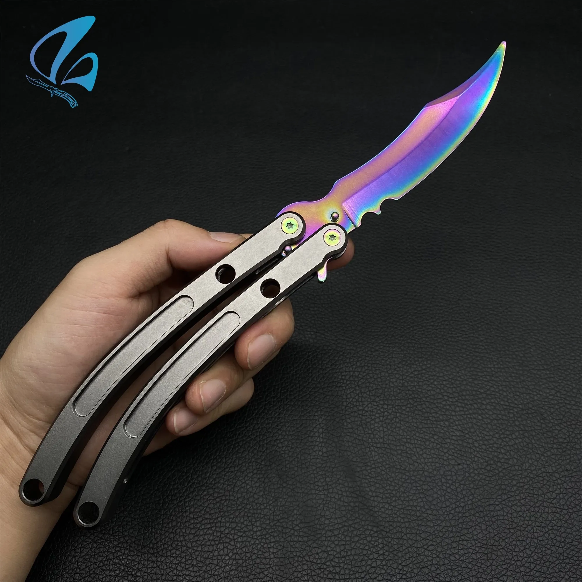 Black Market Butterfly Knife Trainer CNC Aluminium Handle Steel Blade Balisong Trainer