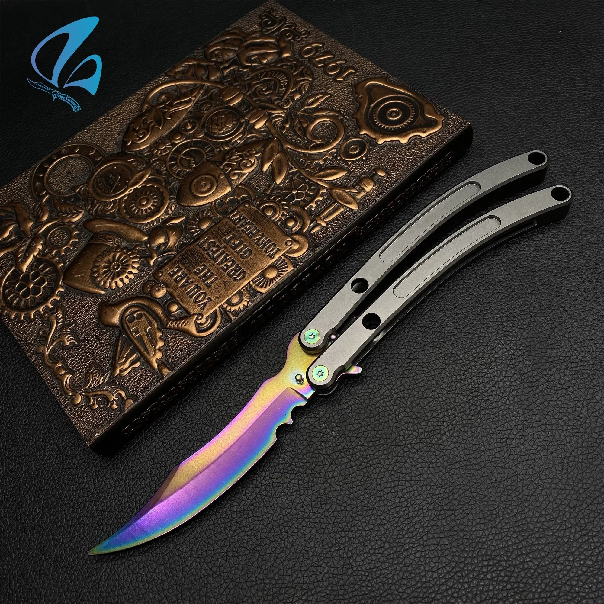 Black Market Butterfly Knife Trainer CNC Aluminium Handle Steel Blade Balisong Trainer