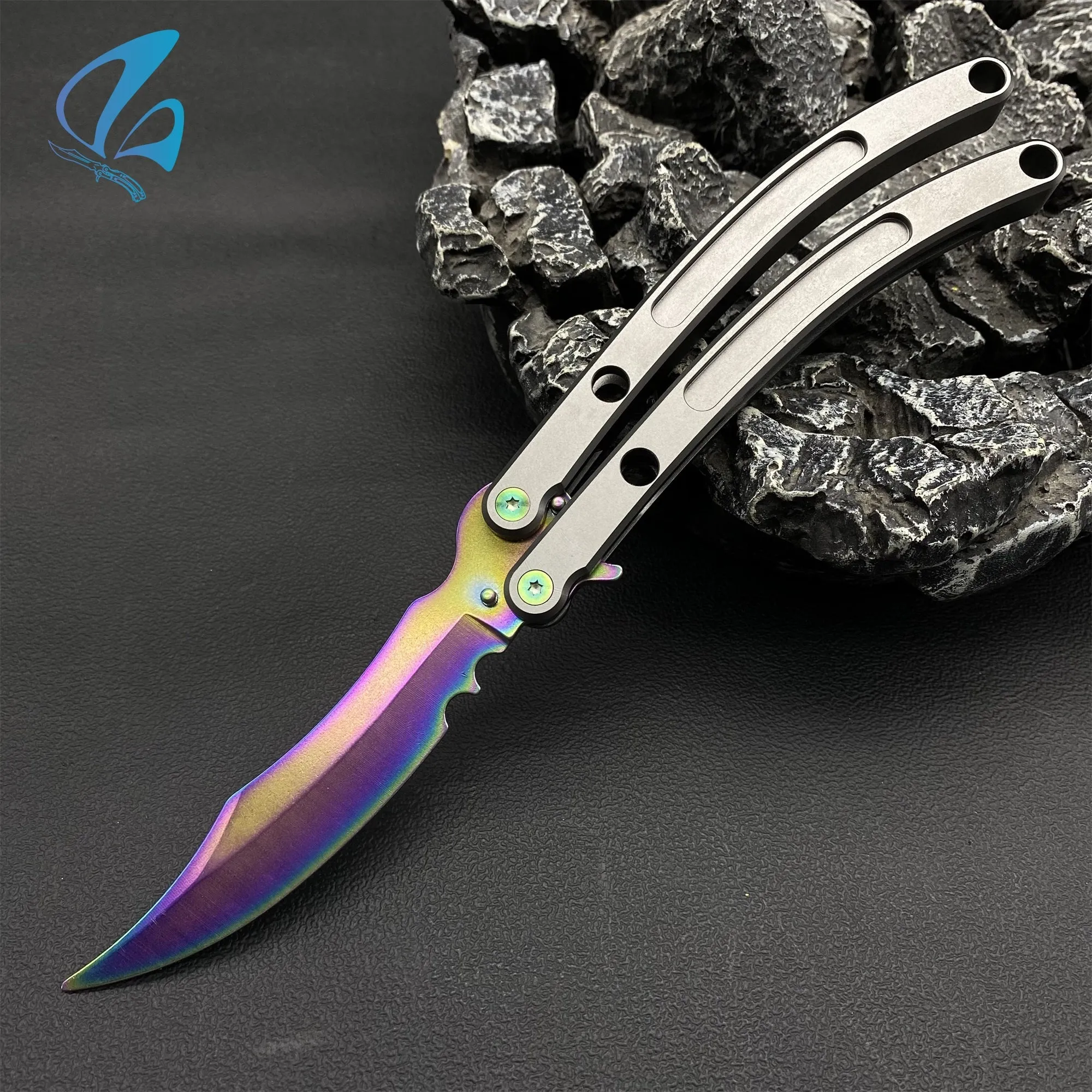 Black Market Butterfly Knife Trainer CNC Aluminium Handle Steel Blade Balisong Trainer