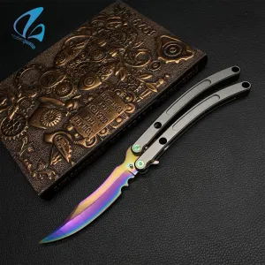 Black Market Butterfly Knife Trainer CNC Aluminium Handle Steel Blade Balisong Trainer