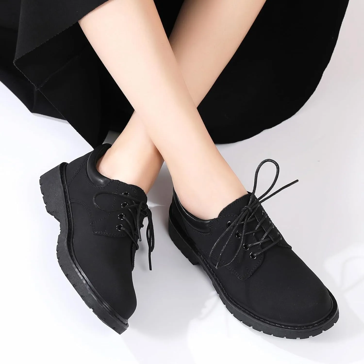 Black Oxford Shoes for Women Leather Work Office Non Slip Dress Shoes Comfortable Shoes