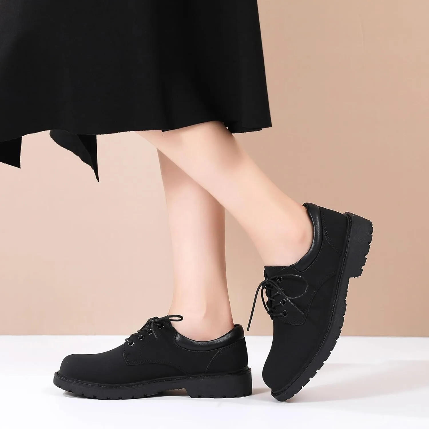 Black Oxford Shoes for Women Leather Work Office Non Slip Dress Shoes Comfortable Shoes