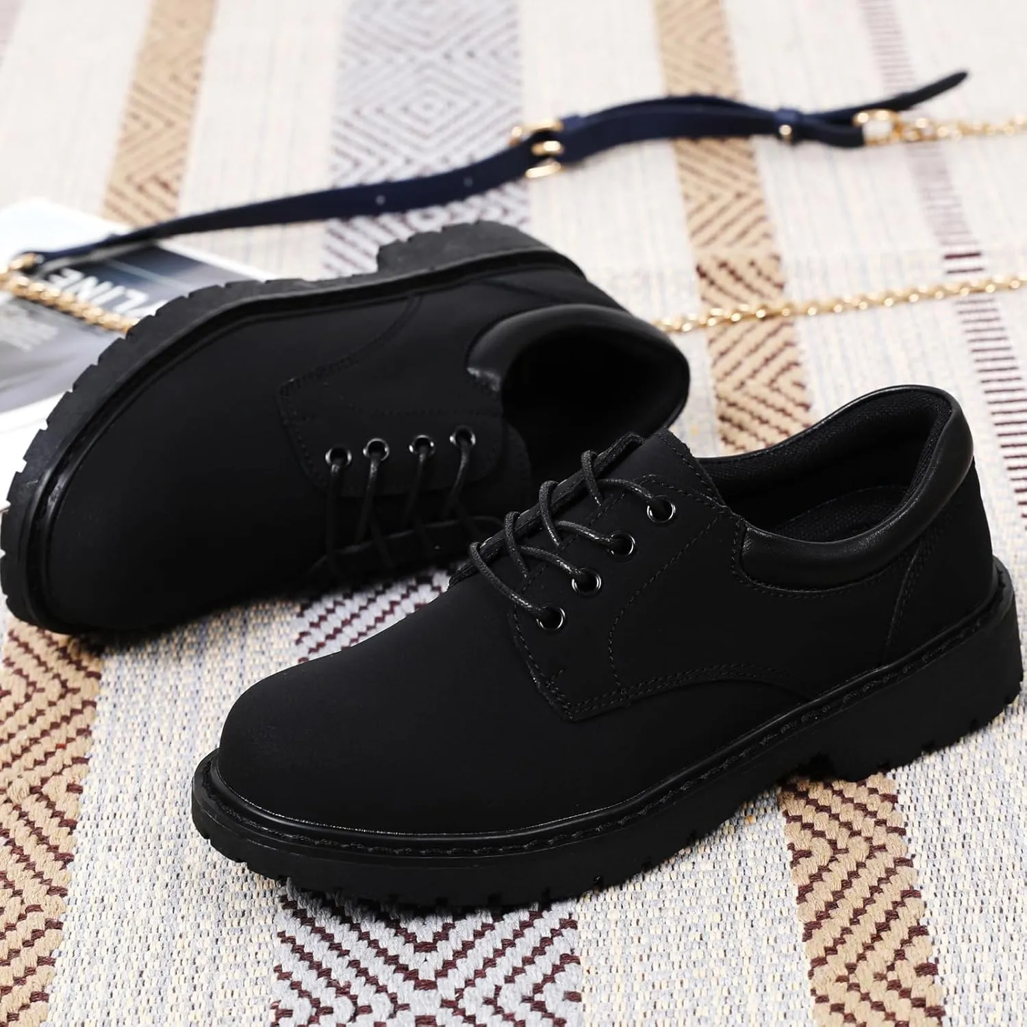 Black Oxford Shoes for Women Leather Work Office Non Slip Dress Shoes Comfortable Shoes