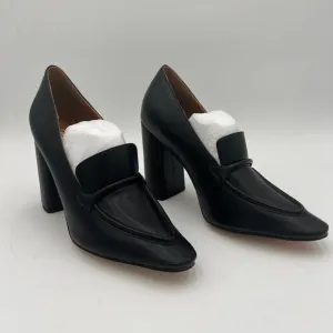 Black Women Chunky High Heels Round Toe Oxford Loafer Shoe
