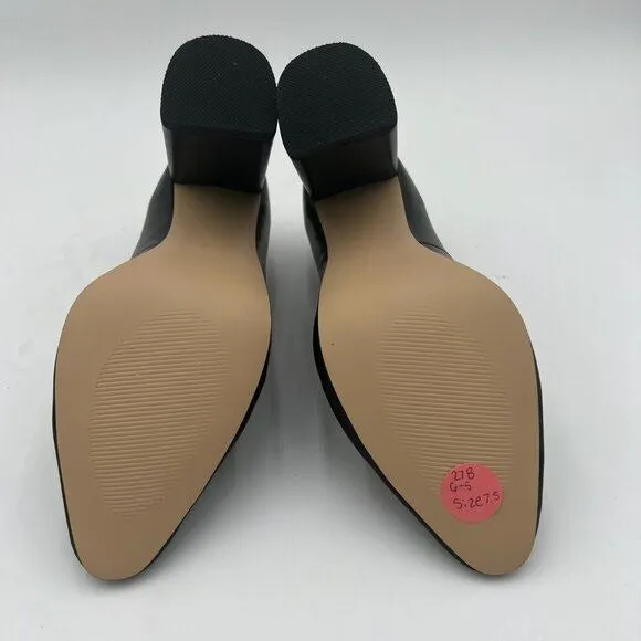 Black Women Chunky High Heels Round Toe Oxford Loafer Shoe