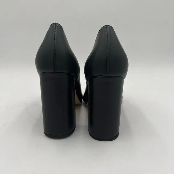 Black Women Chunky High Heels Round Toe Oxford Loafer Shoe