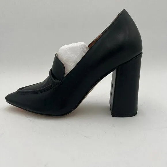 Black Women Chunky High Heels Round Toe Oxford Loafer Shoe