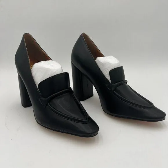 Black Women Chunky High Heels Round Toe Oxford Loafer Shoe