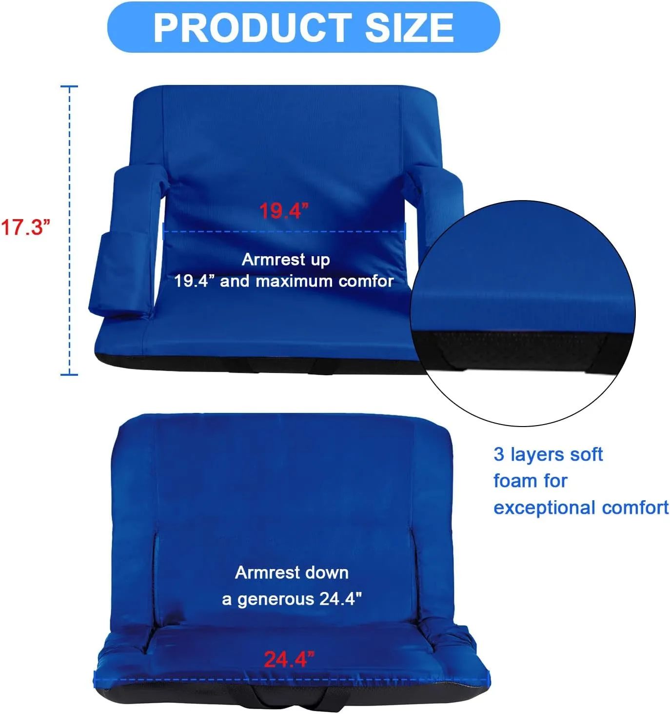 Bleacher Seat 24” Wide for Bleachers,Folding Stadium Chair Lightweight with Back Support,Thick Padding,Anchor Straps and 4 Pockets,Waterproof&Durable,Ideal for Sport Events,Camping