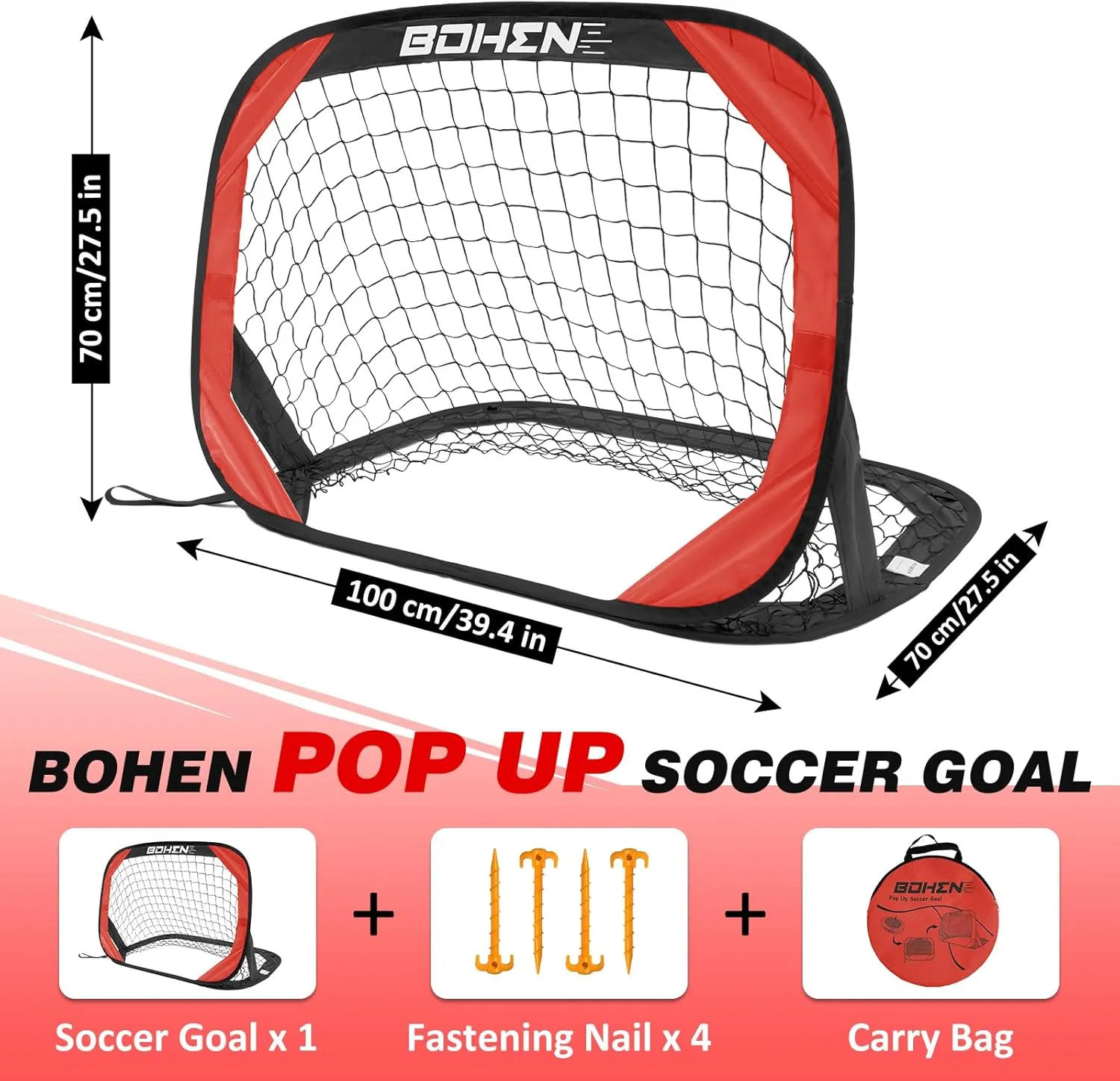 BOHEN Pop Up Soccer Goals for Kids-Foldable Portable Soccer Net for Outdoor Indoor Backyard Beach(3.3x2.2FT)