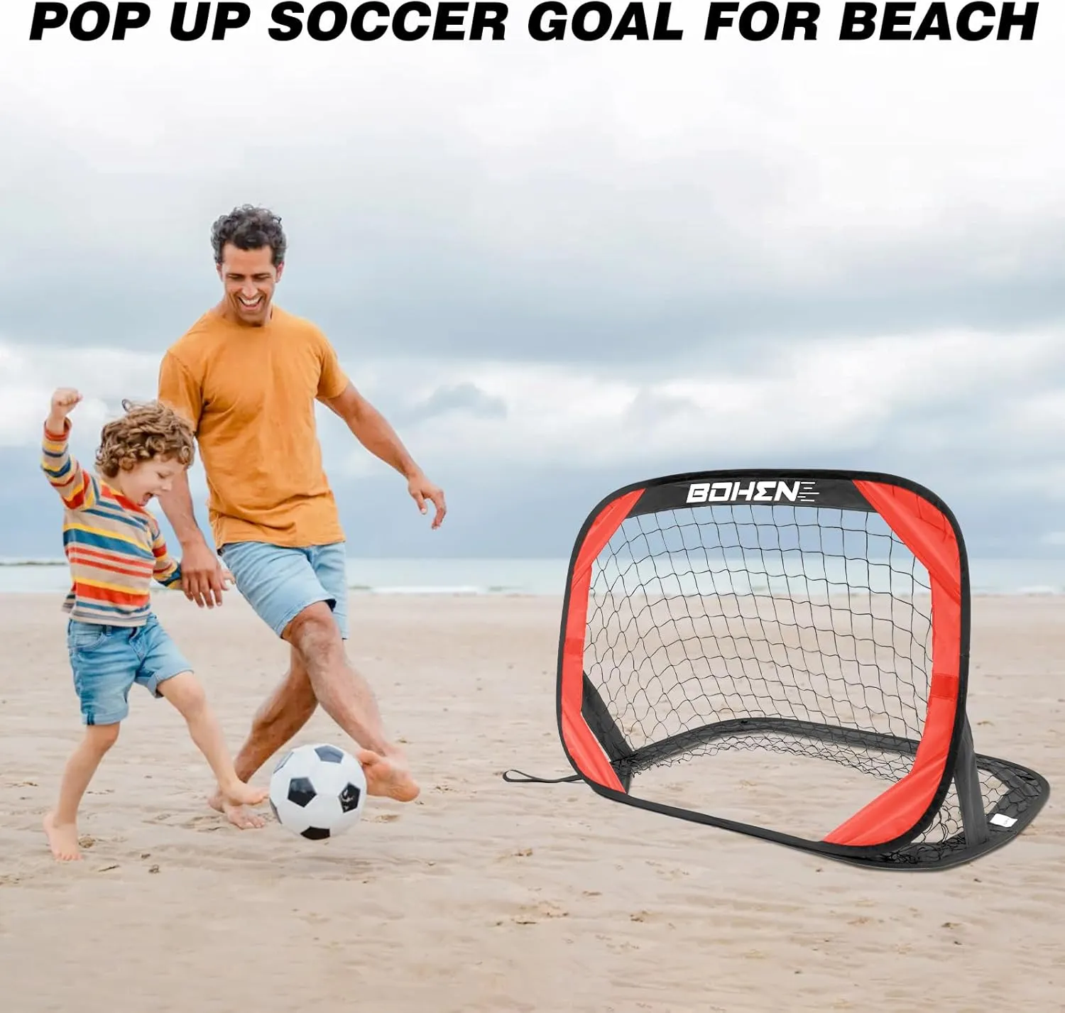 BOHEN Pop Up Soccer Goals for Kids-Foldable Portable Soccer Net for Outdoor Indoor Backyard Beach(3.3x2.2FT)