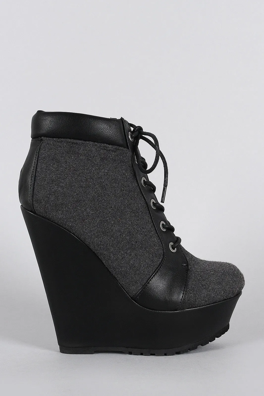 Booties Oxford Priority access Advanced technology Bamboo Wool Wedge Platform Lace Up