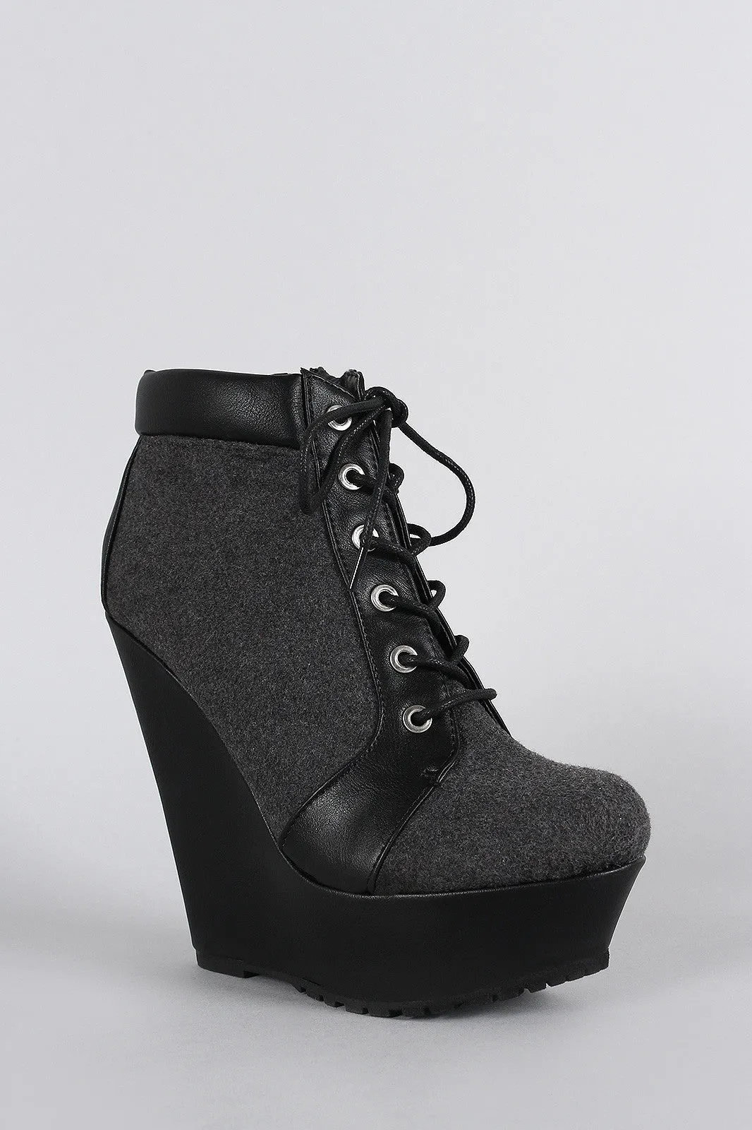 Booties Oxford Priority access Advanced technology Bamboo Wool Wedge Platform Lace Up