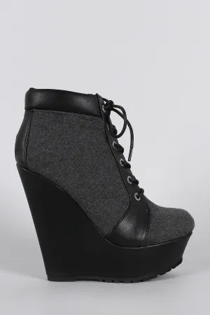 Booties Oxford Priority access Advanced technology Bamboo Wool Wedge Platform Lace Up