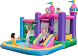 BOUNTECH Inflatable Bounce House, 6-in-1 Blow up Bounce House for Kids 3-6 Indoor Outdoor Party Family Fun w/Large Ball Pit, Basketball Rim, Bouncy House with Ball Pit for Birthday Party Gifts
