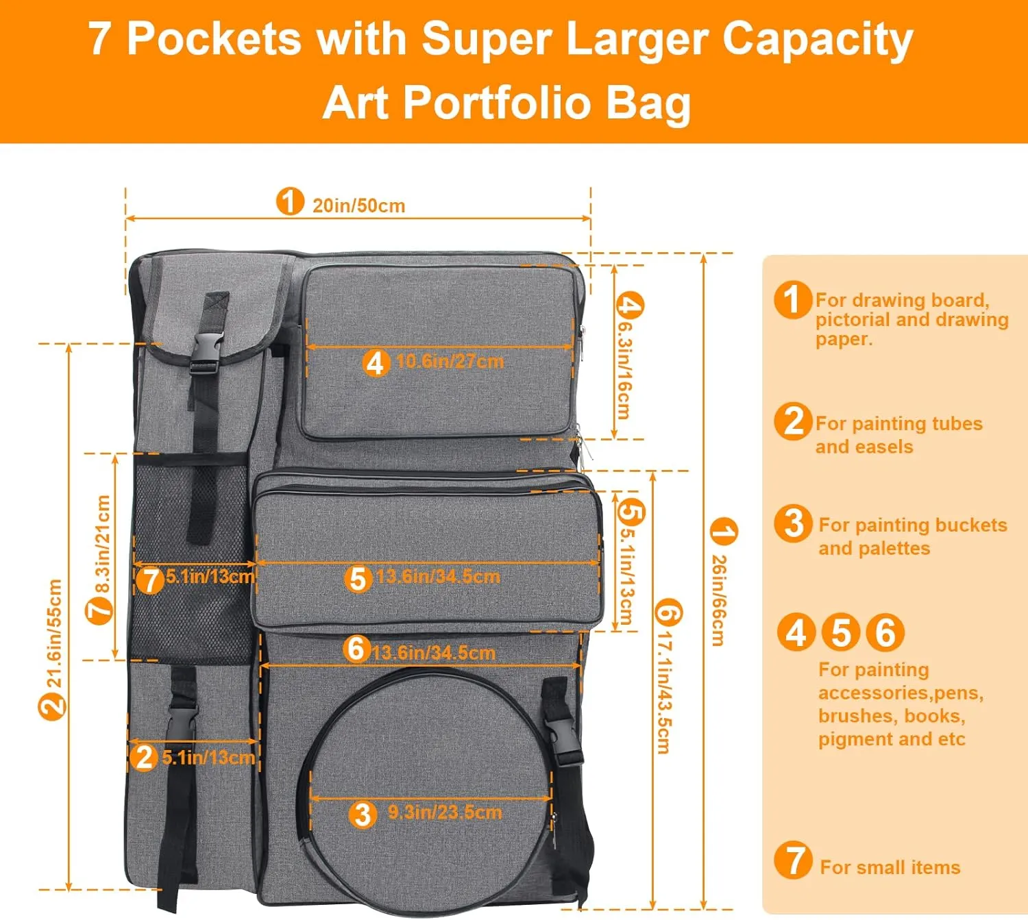 Boyistar Art Portfolio Carry Bag 20" x 26", Canvas Art Portfolio Backpack Traveling Outdoor Drawing Portfolio Case Large Capacity Artist Carrying Bag/Tote Bag for Drawing Board, Screen, Accessories