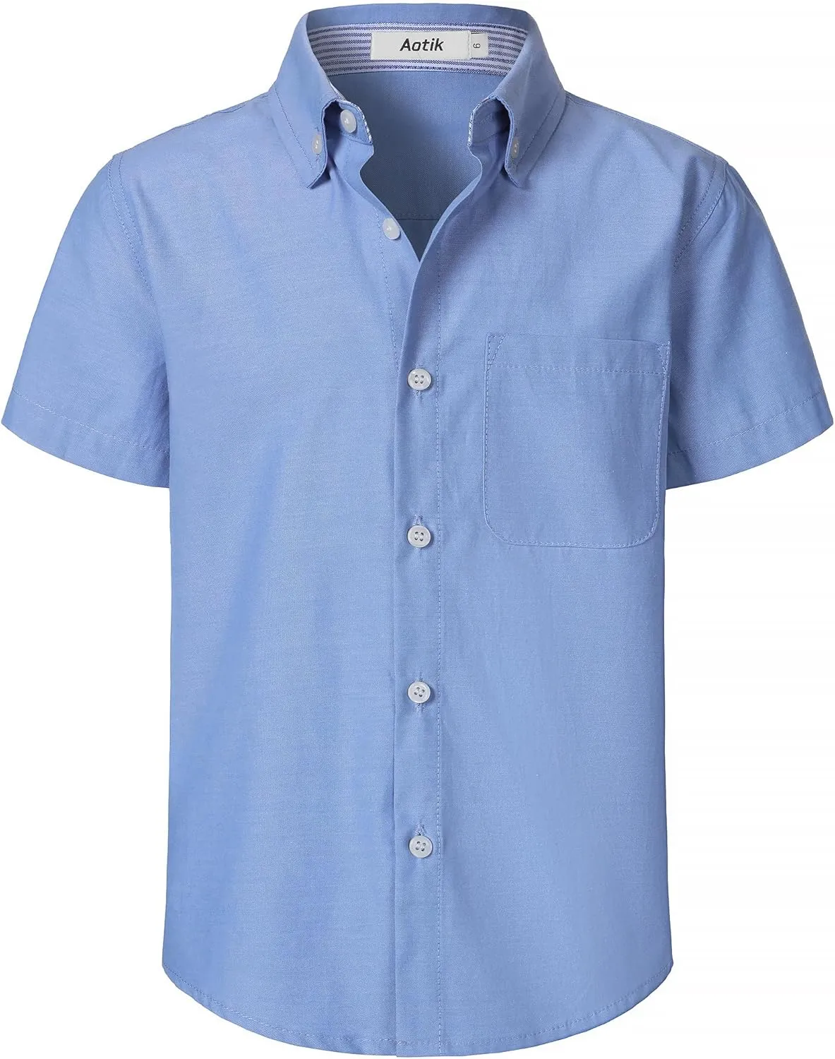 Boys Oxford Button Down Shirt Short Sleeve Formal Uniform Dress Shirts with Pocket