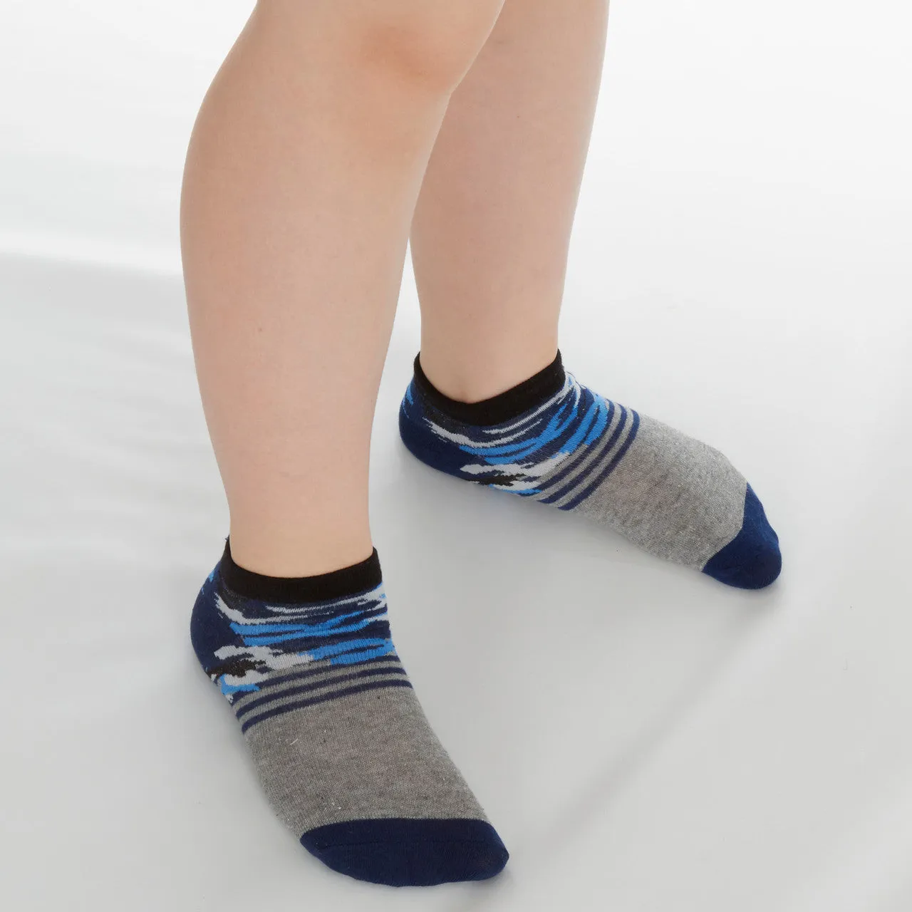 Boys Trainer Liner Low Cut Socks Dino Camo 6 Pairs