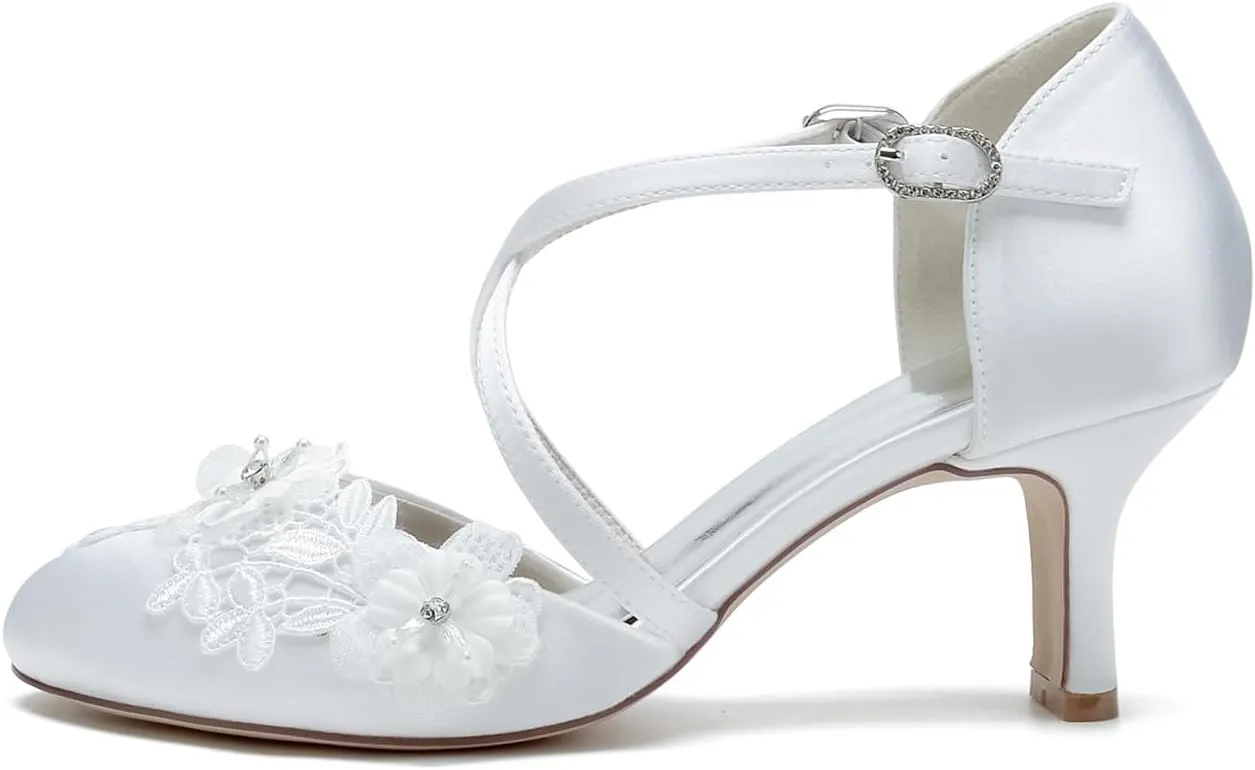 Bride Sandals Mid Heel Shoes for Women Bridal Shoes for Wedding Closed Toe High Heels Pumps Heeled Sandal Comfortable Dress Shoes