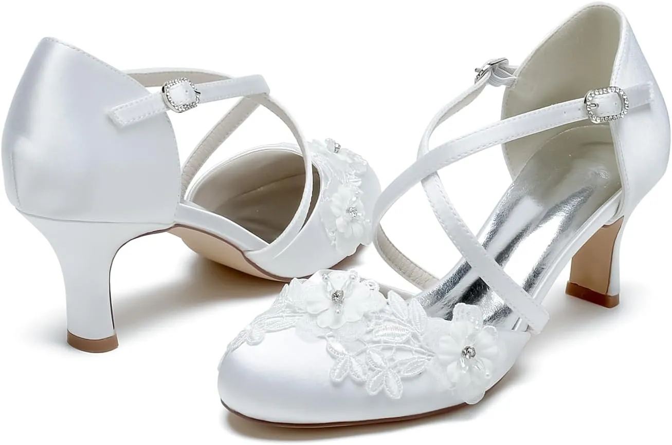 Bride Sandals Mid Heel Shoes for Women Bridal Shoes for Wedding Closed Toe High Heels Pumps Heeled Sandal Comfortable Dress Shoes
