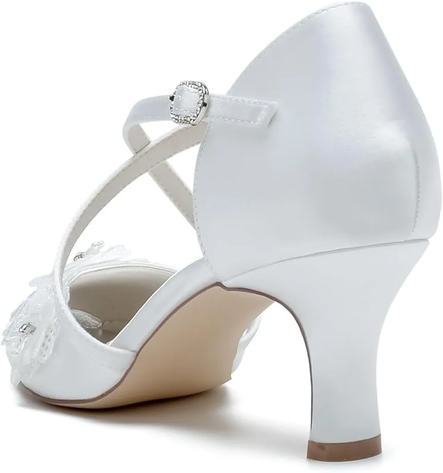Bride Sandals Mid Heel Shoes for Women Bridal Shoes for Wedding Closed Toe High Heels Pumps Heeled Sandal Comfortable Dress Shoes