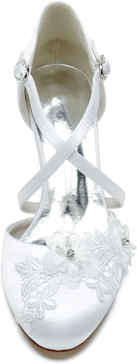 Bride Sandals Mid Heel Shoes for Women Bridal Shoes for Wedding Closed Toe High Heels Pumps Heeled Sandal Comfortable Dress Shoes