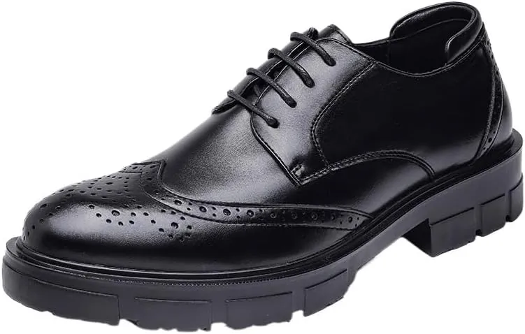 British Style Black Casual Dress Shoes Classic Platform Height Increase Leather Shoes Men's Fashionable Breathable Lace-up Oxford