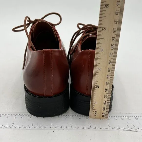 Brown Women Leather Classic Lace up Oxford Low Heel Round Toe Casual Dress Pump