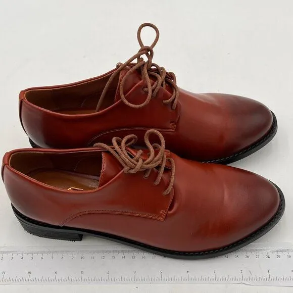 Brown Women Leather Classic Lace up Oxford Low Heel Round Toe Casual Dress Pump