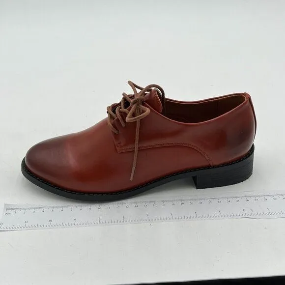 Brown Women Leather Classic Lace up Oxford Low Heel Round Toe Casual Dress Pump
