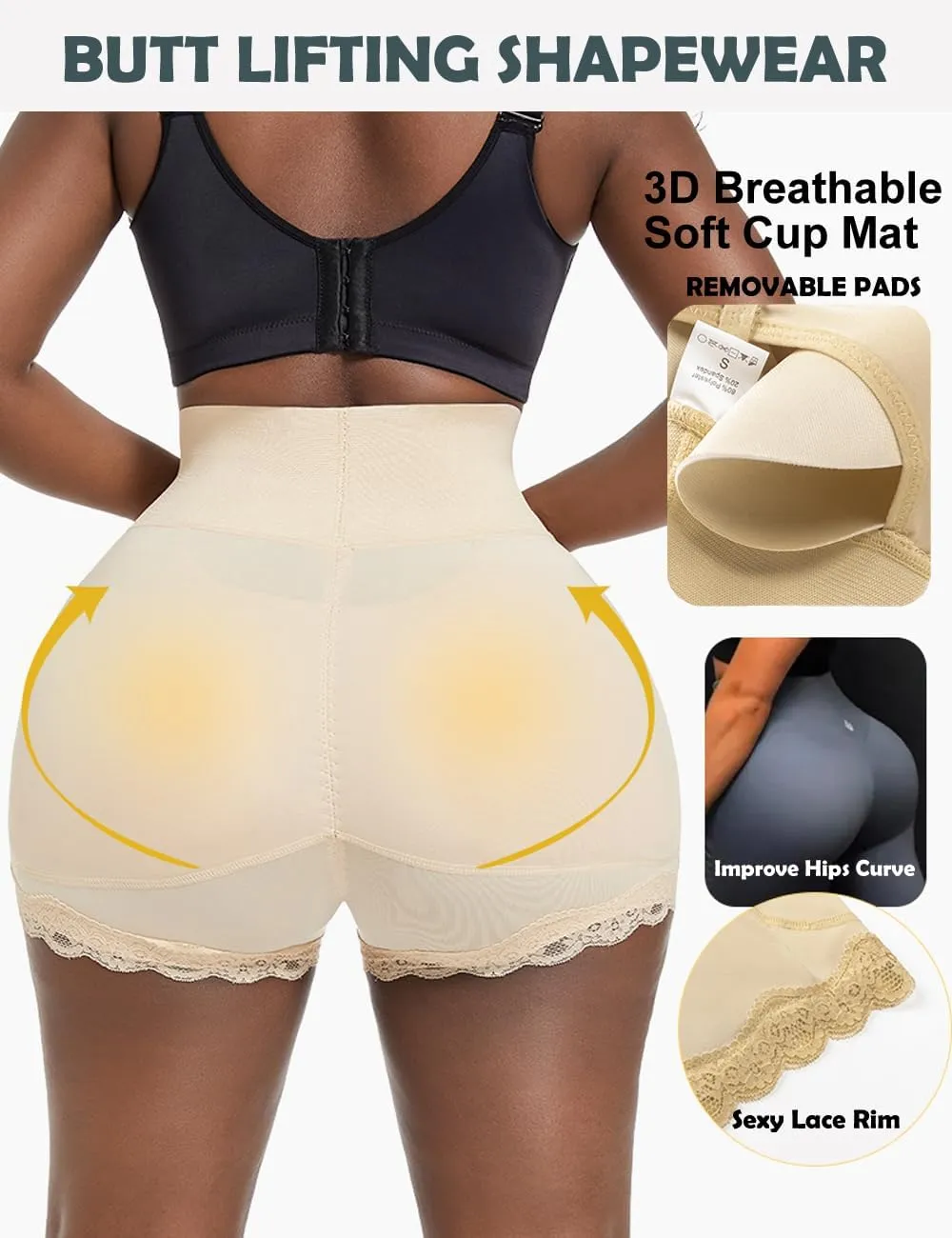 Butt Lifting Shapewear Underwear Padded Fake Booty Shorts Waist Trainer Body Shaper Hips Lifter Pads Panties