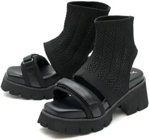 by ashinagaojisan 8990017 Women's Boots Sandals, Knit Sandals, Thick Sole, S-LL, Black, Khaki, Heel Height, 3.0 inches (7.5 cm)