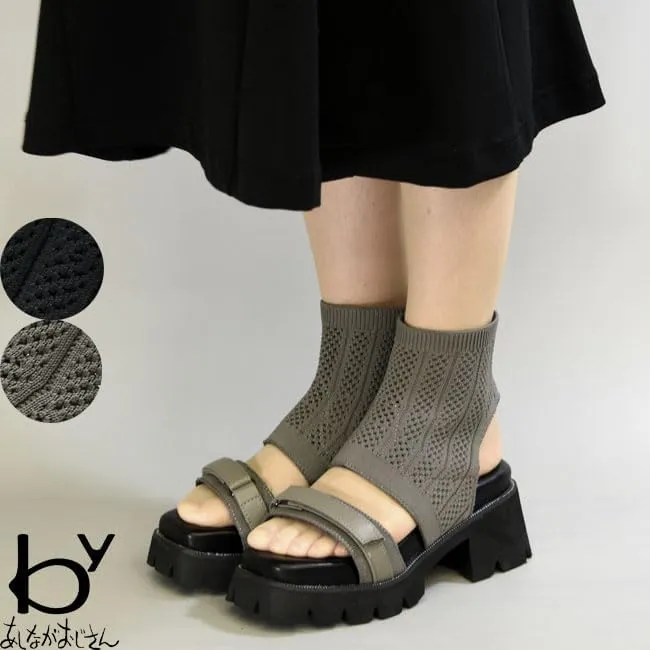 by ashinagaojisan 8990017 Women's Boots Sandals, Knit Sandals, Thick Sole, S-LL, Black, Khaki, Heel Height, 3.0 inches (7.5 cm)