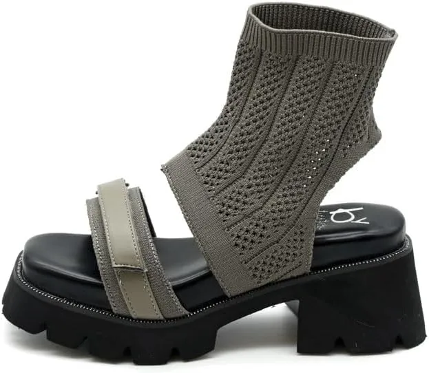 by ashinagaojisan 8990017 Women's Boots Sandals, Knit Sandals, Thick Sole, S-LL, Black, Khaki, Heel Height, 3.0 inches (7.5 cm)