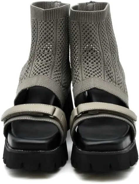 by ashinagaojisan 8990017 Women's Boots Sandals, Knit Sandals, Thick Sole, S-LL, Black, Khaki, Heel Height, 3.0 inches (7.5 cm)