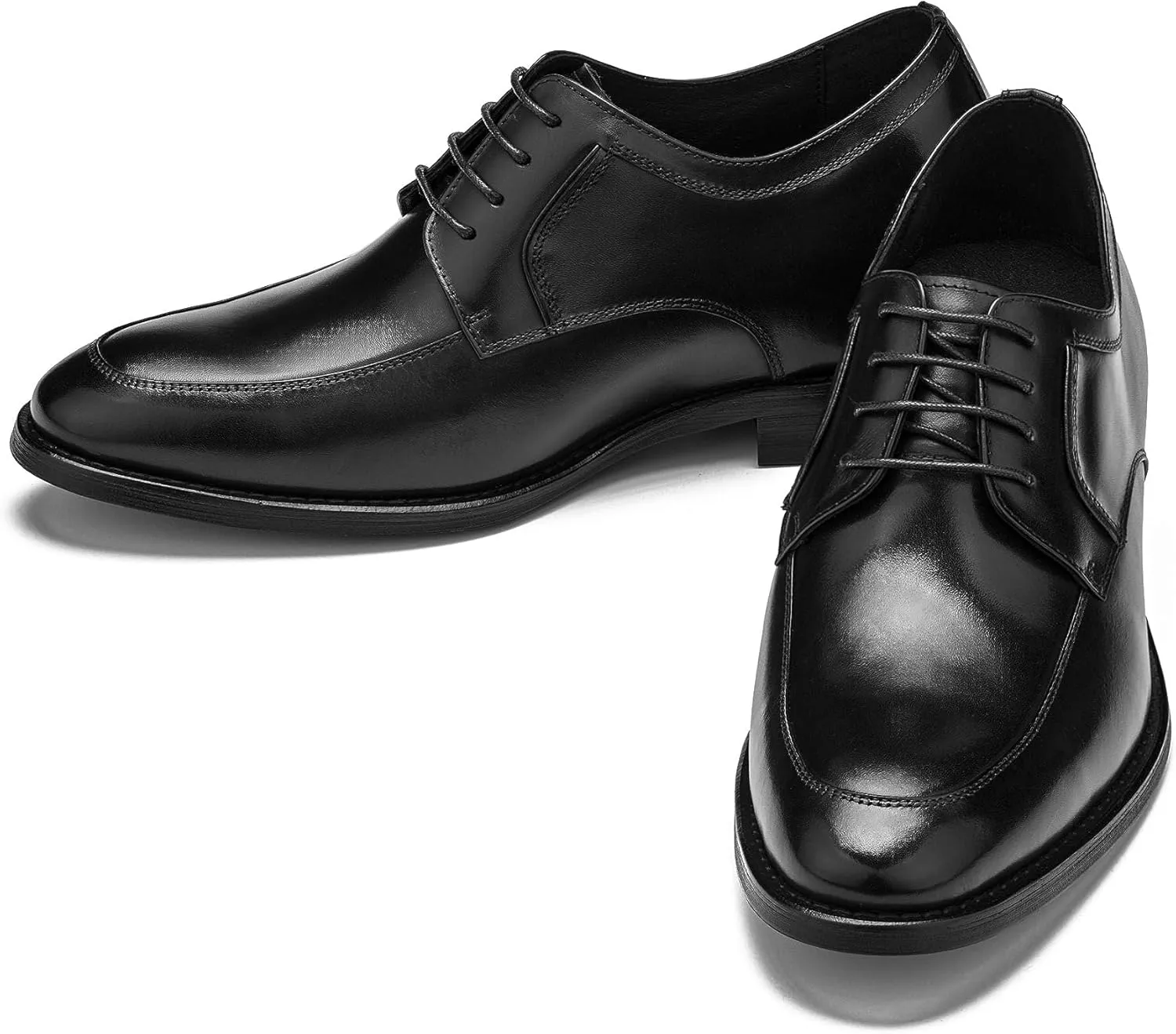 CALTO Men's Invisible Height Increasing Elevator Shoes - Black Premium Leather Lace-up Round-Toe Formal Derby Oxfords - 2.8 Inches Taller - Y7425- Size 9 D(M) US