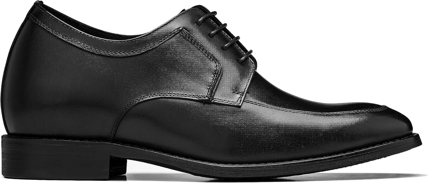 CALTO Men's Invisible Height Increasing Elevator Shoes - Black Premium Leather Lace-up Round-Toe Formal Derby Oxfords - 2.8 Inches Taller - Y7425- Size 9 D(M) US