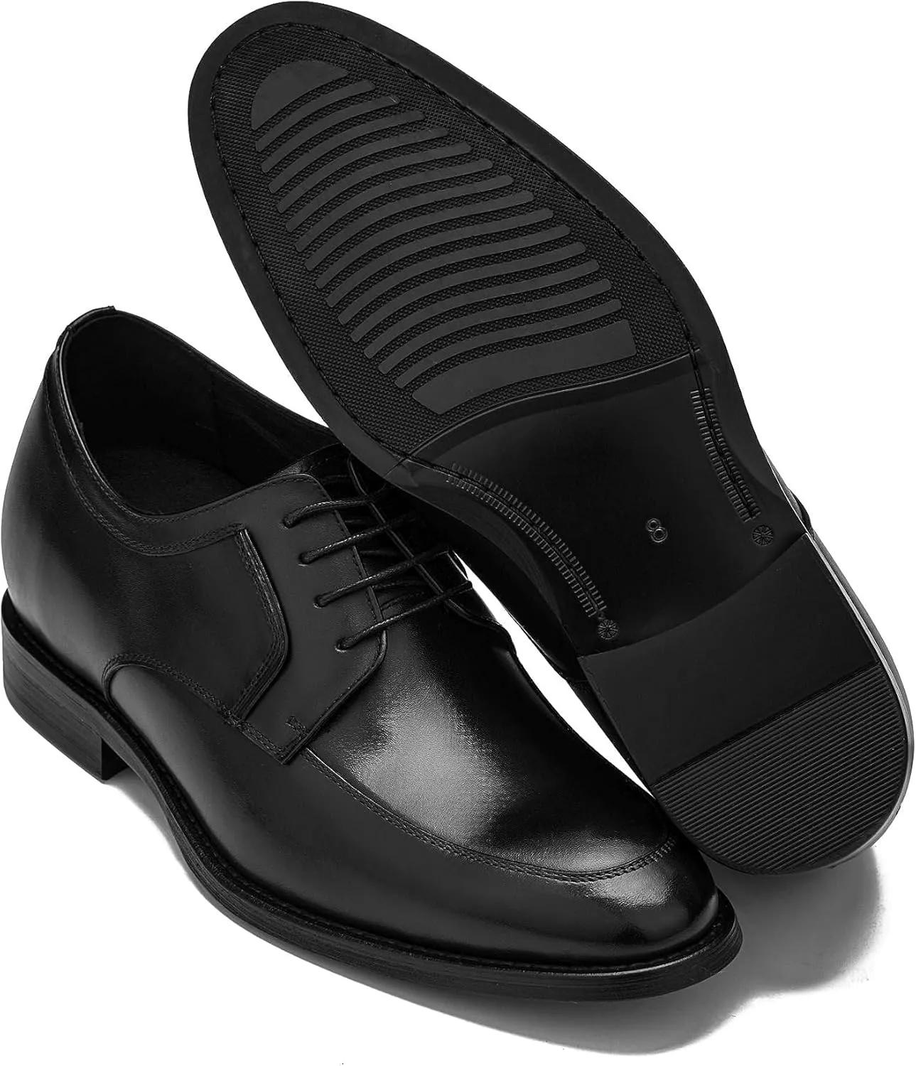 CALTO Men's Invisible Height Increasing Elevator Shoes - Black Premium Leather Lace-up Round-Toe Formal Derby Oxfords - 2.8 Inches Taller - Y7425- Size 9 D(M) US