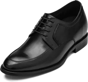 CALTO Men's Invisible Height Increasing Elevator Shoes - Black Premium Leather Lace-up Round-Toe Formal Derby Oxfords - 2.8 Inches Taller - Y7425- Size 9 D(M) US