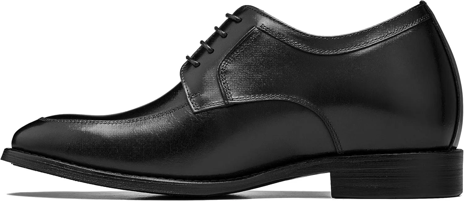 CALTO Men's Invisible Height Increasing Elevator Shoes - Black Premium Leather Lace-up Round-Toe Formal Derby Oxfords - 2.8 Inches Taller - Y7425- Size 9 D(M) US