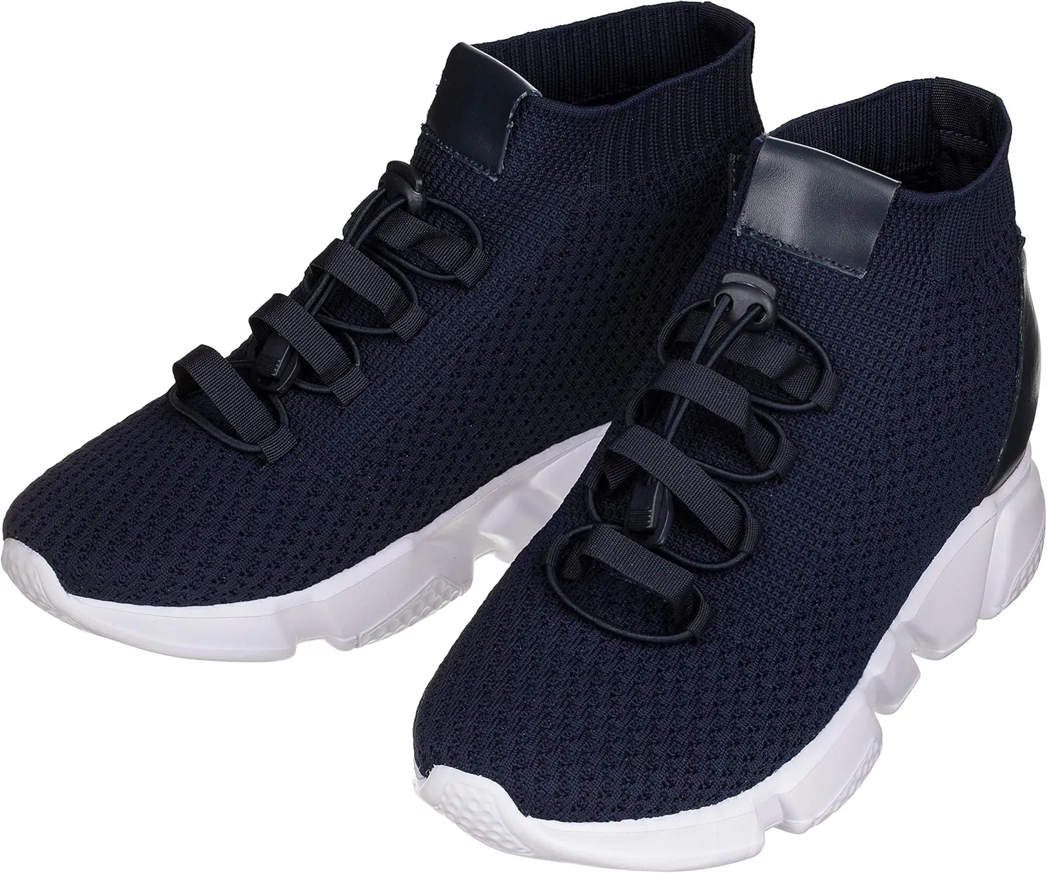 CALTO Men's Invisible Height Increasing Elevator Shoes - Dark Blue Kintted Ultra Lightweight Slip-on Sporty Trainer Sneakers - 3.2 Inches Taller - H1722 - Size 11 D(M) US