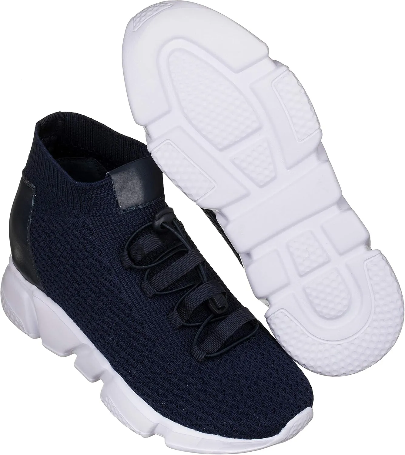 CALTO Men's Invisible Height Increasing Elevator Shoes - Dark Blue Kintted Ultra Lightweight Slip-on Sporty Trainer Sneakers - 3.2 Inches Taller - H1722 - Size 11 D(M) US