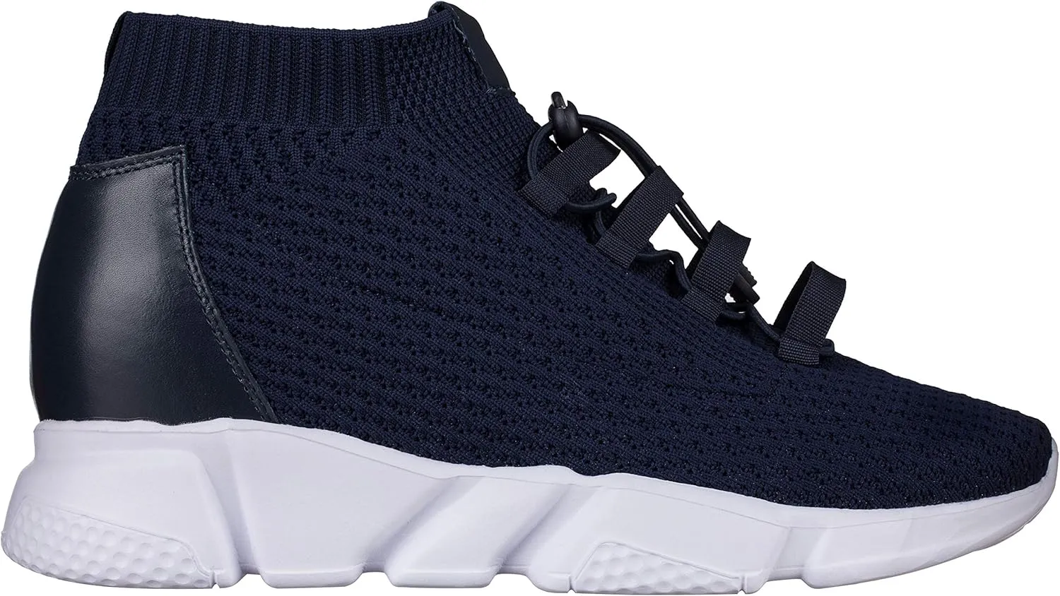CALTO Men's Invisible Height Increasing Elevator Shoes - Dark Blue Kintted Ultra Lightweight Slip-on Sporty Trainer Sneakers - 3.2 Inches Taller - H1722 - Size 11 D(M) US
