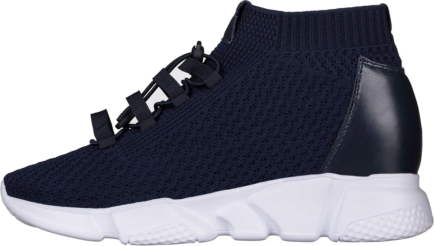 CALTO Men's Invisible Height Increasing Elevator Shoes - Dark Blue Kintted Ultra Lightweight Slip-on Sporty Trainer Sneakers - 3.2 Inches Taller - H1722 - Size 11 D(M) US