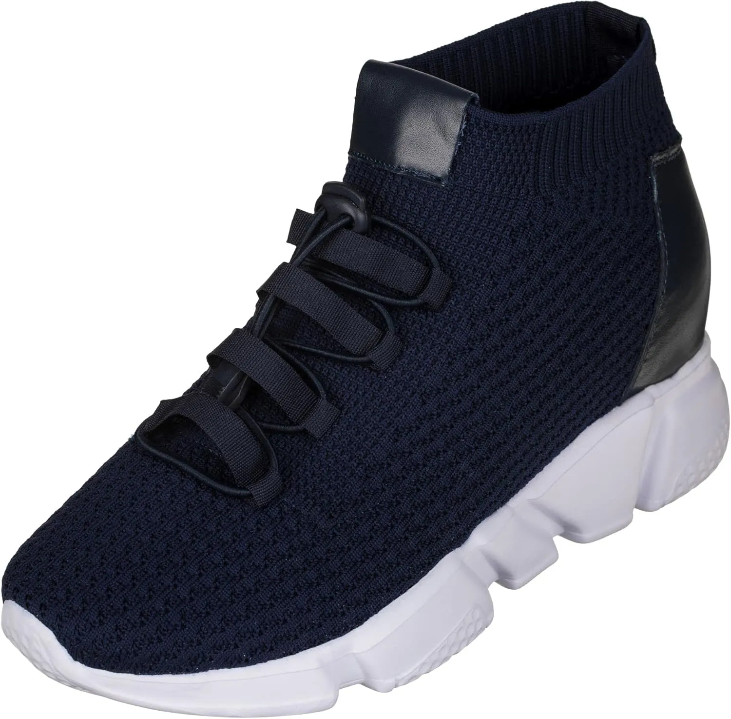 CALTO Men's Invisible Height Increasing Elevator Shoes - Dark Blue Kintted Ultra Lightweight Slip-on Sporty Trainer Sneakers - 3.2 Inches Taller - H1722 - Size 11 D(M) US