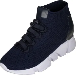 CALTO Men's Invisible Height Increasing Elevator Shoes - Dark Blue Kintted Ultra Lightweight Slip-on Sporty Trainer Sneakers - 3.2 Inches Taller - H1722 - Size 11 D(M) US