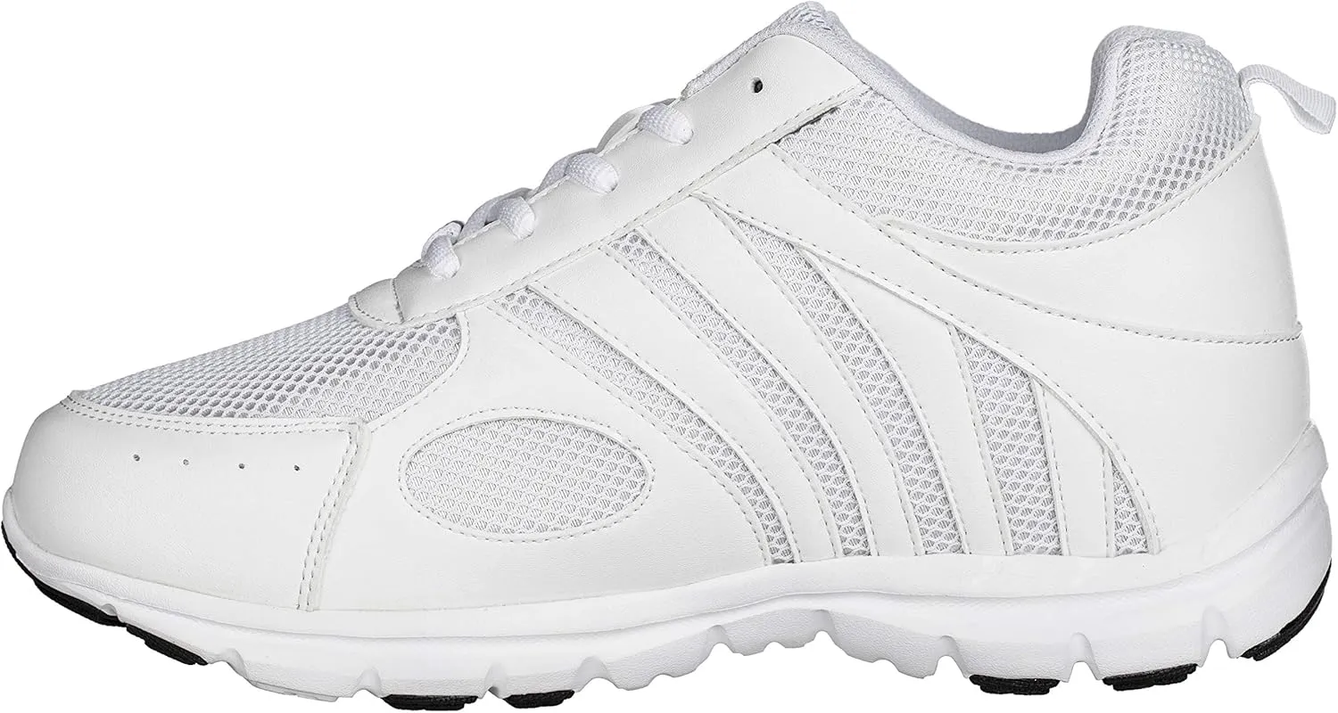 CALTO Men's Invisible Height Increasing Elevator Shoes - White Leather/Mesh Lace-up Super Lightweight Trainer Sneakers - 3 Inches Taller - G3303 - Size 10 D(M) US